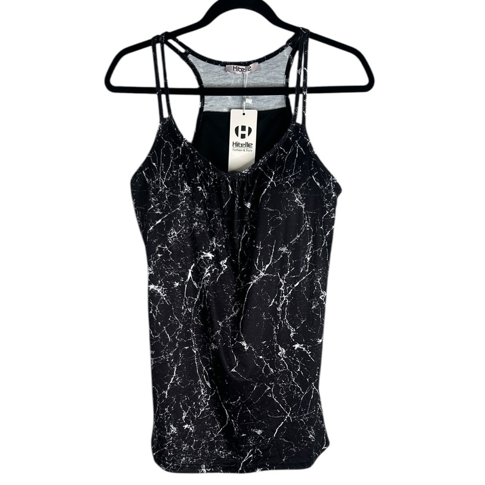 Hibelle Marble Black & White Workout Yoga Running Athletic Tank Top Size Large